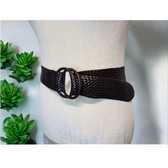 Women's Woven Double Ring Wide Belt Brown One Size Boho Festival Coachella Y2K - Picture 10 of 10